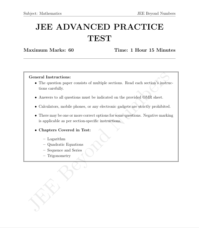 JEE Advanced Mathematics Test – 4 Chapter Combo | Unique Advanced-Leve ...